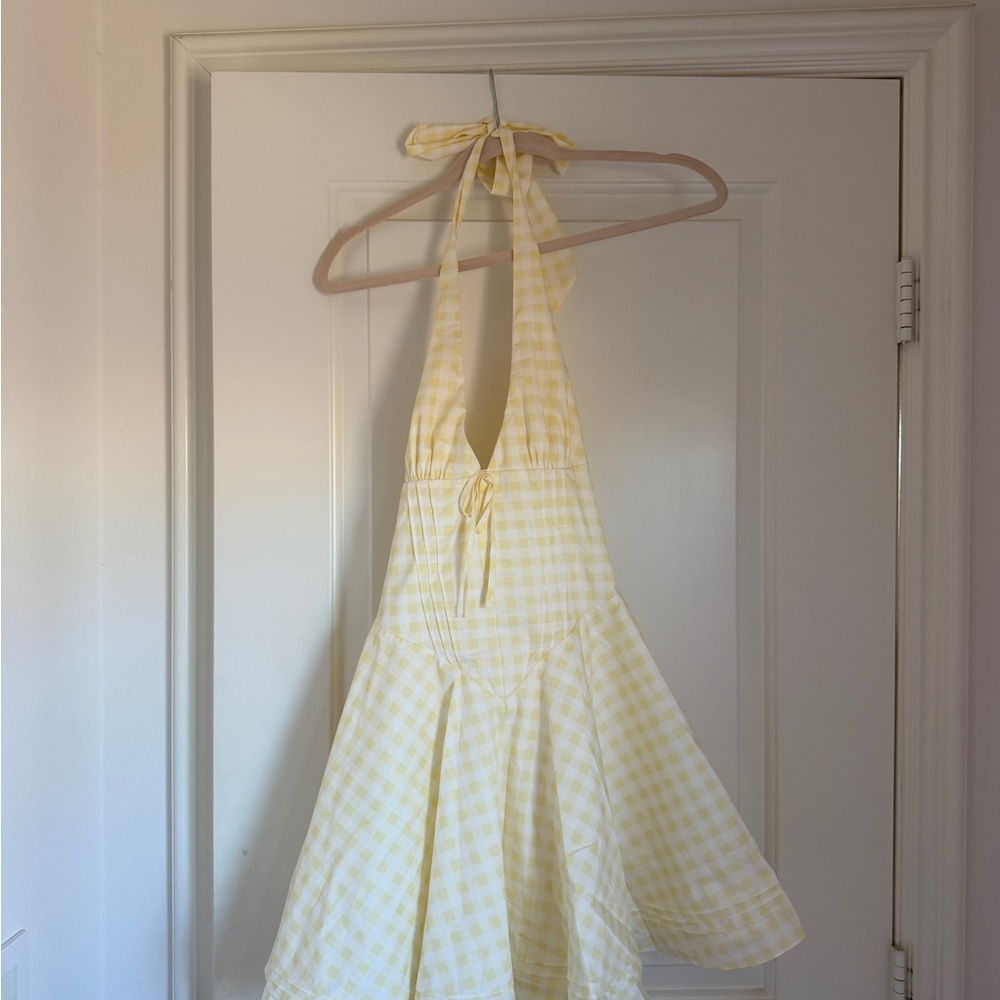 BABYBOO Yellow Gingham Halter Tie-Back Mini Dress